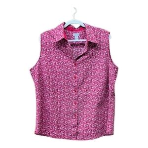 1X • Outline • Boxy Pink and White Sleeveless Button Down Top